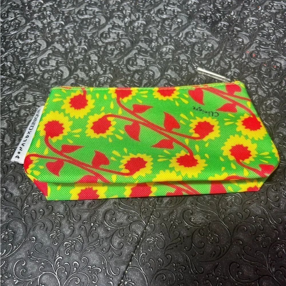 Clinique Colorful Sunflower Print Zip Pouch - Green Yellow Red NWOT